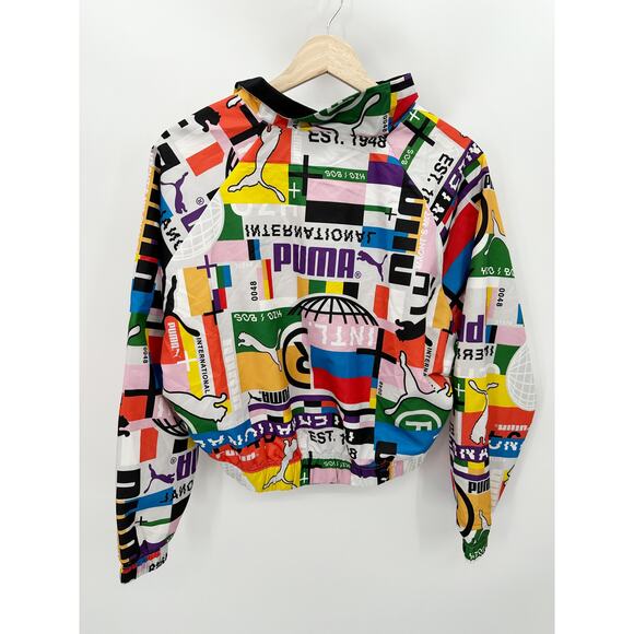 Puma Jacket Women SMALL White Multi International Woven Print Track Full Zip - Picture 2 of 11